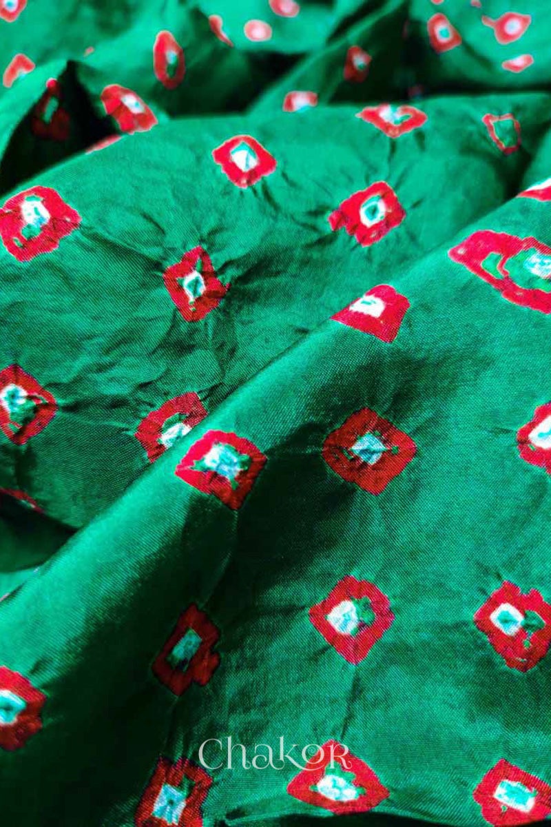 Green Bandhani Silk Blouse Fabric - 75 cms