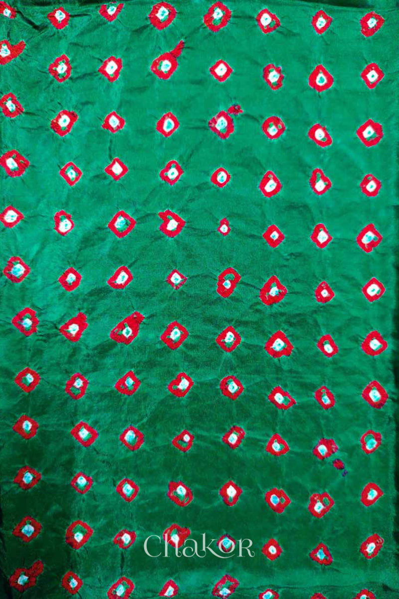 Green Bandhani Silk Blouse Fabric - 75 cms