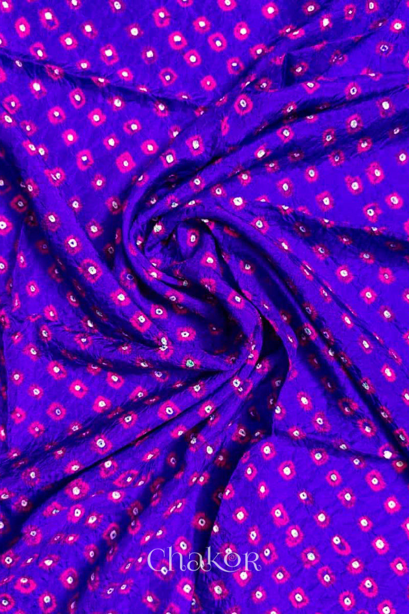 Purple Bandhani Silk Blouse Fabric - 75 cms