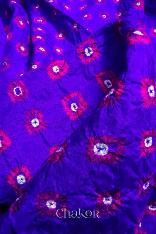 Purple Bandhani Silk Blouse Fabric - 75 cms