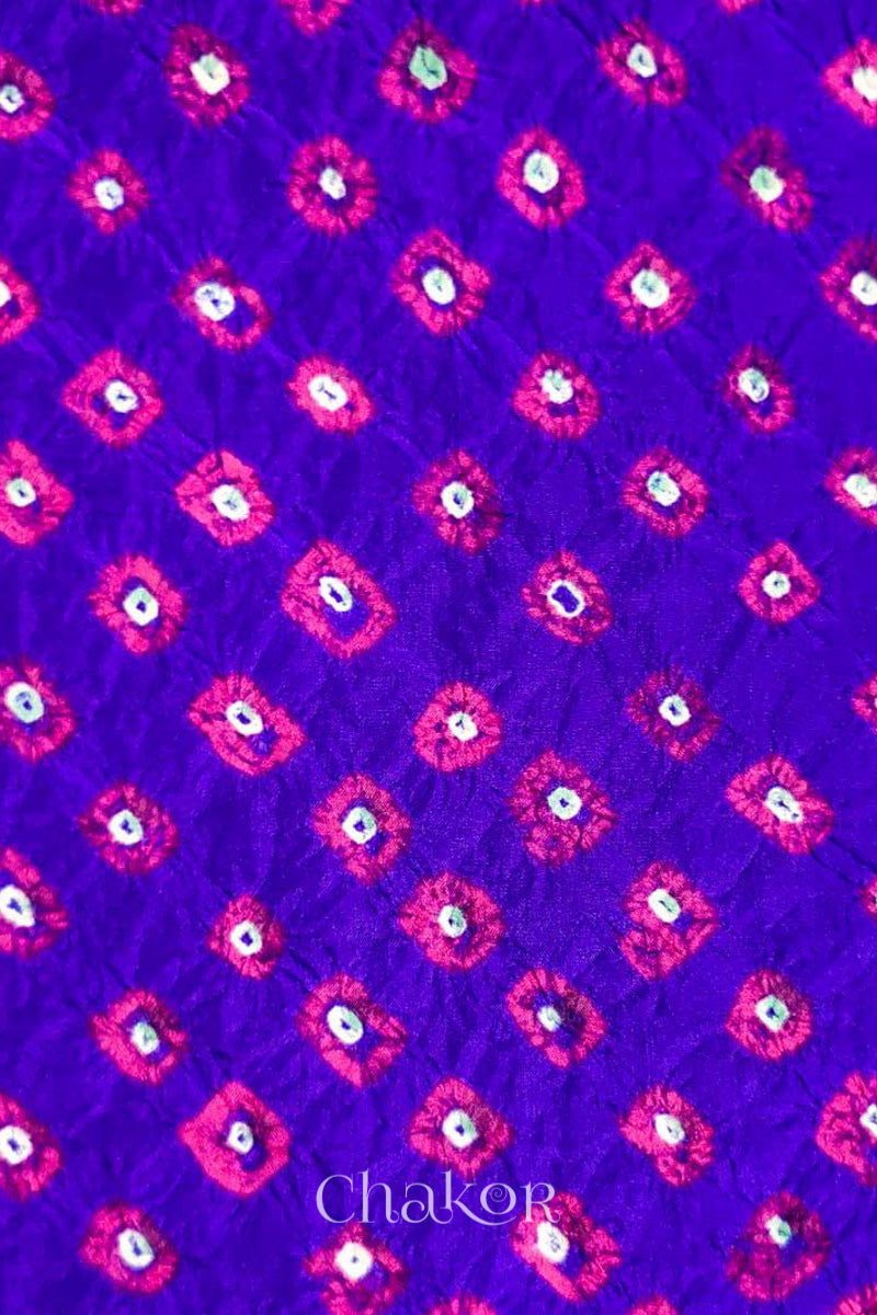Purple Bandhani Silk Blouse Fabric - 75 cms
